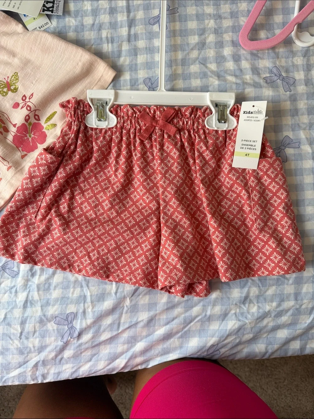 Kids Headquarters Pink Floral Giraffe Tank & Coral Printed Shorts Matching Set